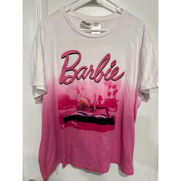 Barbie World Womens XXL Pink White Dip Dye Ombre Graphic T-Shirt California - Picture 1 of 3